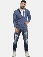 Load image into Gallery viewer, Men Blue Solid Hooded Sweatshirt SW2