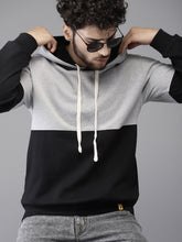 Load image into Gallery viewer, Men Black &amp; Grey Colourblocked Hooded Sweatshirt F1