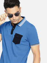 Load image into Gallery viewer, Men Blue Solid Polo Collar T-shirt G2