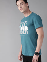 Load image into Gallery viewer, Men Blue &amp; White Printed Round Neck T-shirt A2
