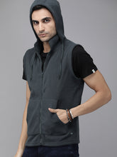 Load image into Gallery viewer, Men Grey Solid Polar Fleece Hooded Sweatshirt F43