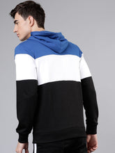 Load image into Gallery viewer, Men Blue &amp; White Colourblocked Hooded Sweatshirt IO8