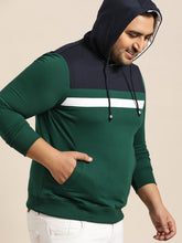Load image into Gallery viewer, Men Green &amp; Navy Blue Colourblocked Hooded Sweatshirt S43