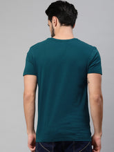 Load image into Gallery viewer, Men Teal Blue Printed Round Neck Athleisure T-shirt S3