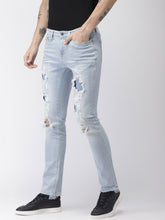 Load image into Gallery viewer, Men Blue Skinny Fit Mid-Rise Highly Distressed Stretchable Jeans L09