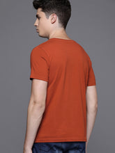 Load image into Gallery viewer, Men Rust Orange Printed Slim Fit Round Neck T-shirt T5