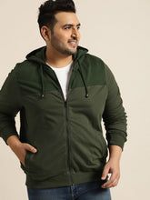 Load image into Gallery viewer, Men Olive Green Solid Hooded Sweatshirt A2