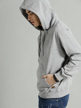 Load image into Gallery viewer, Men Grey Melange Solid Hooded Sweatshirt AA1