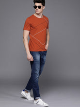 Load image into Gallery viewer, Men Rust Orange Printed Slim Fit Round Neck T-shirt T5