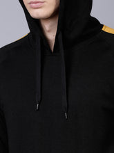 Load image into Gallery viewer, Men Black &amp; Yellow Solid Hooded Sweatshirt C4