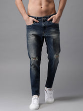 Load image into Gallery viewer, Men Blue Slim Fit Mid-Rise Mildly Distressed Cropped Jeans G77