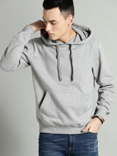 Load image into Gallery viewer, Men Grey Melange Solid Hooded Sweatshirt AA1