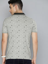 Load image into Gallery viewer, Men Grey Melange &amp; Black Printed Contrast Polo Collar T-shirt E7