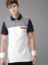 Load image into Gallery viewer, Men White &amp; Navy Blue Striped Polo Collar T-shirt V3