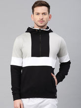 Load image into Gallery viewer, Men Black &amp; Grey Melange Colourblocked Hooded Sweatshirt NM
