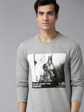 Load image into Gallery viewer, Men Grey Melange Printed Round Neck T-shirt Q