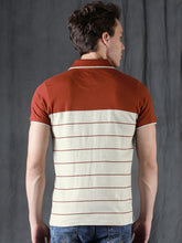 Load image into Gallery viewer, Men Grey &amp; Rust Brown Striped Polo Collar T-shirt S2