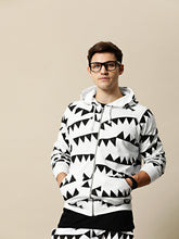Load image into Gallery viewer, Men White Printed Hooded Sweatshirt F4