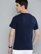 Load image into Gallery viewer, Men Navy Blue Printed Round Neck T-shirt