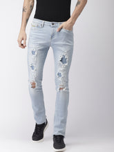 Load image into Gallery viewer, Men Blue Skinny Fit Mid-Rise Highly Distressed Stretchable Jeans L09