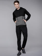 Load image into Gallery viewer, Men Black &amp; Grey Colourblocked Hooded Sweatshirt S3
