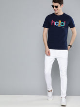 Load image into Gallery viewer, Men Navy Blue Printed Round Neck T-shirt