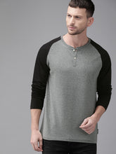 Load image into Gallery viewer, Men Grey Solid Henley Neck T-shirt WE5