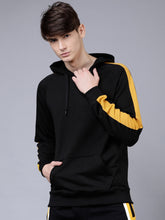 Load image into Gallery viewer, Men Black &amp; Yellow Solid Hooded Sweatshirt C4