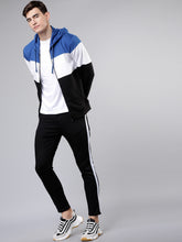 Load image into Gallery viewer, Men Blue &amp; White Colourblocked Hooded Sweatshirt IO8