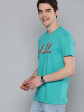 Load image into Gallery viewer, Men Turquoise Blue Printed Round Neck T-shirt QW
