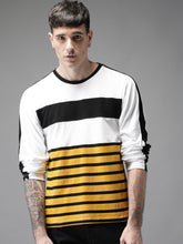 Load image into Gallery viewer, Men White &amp; Black Striped Round Neck T-shirt P9