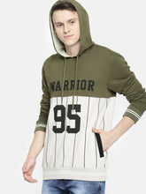 Load image into Gallery viewer, Men Off-White &amp; Olive Green Printed Hooded Sweatshirt V4