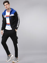 Load image into Gallery viewer, Men Blue &amp; Black Colourblocked Hooded Sweatshirt GF4