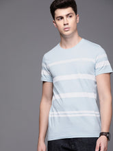 Load image into Gallery viewer, Men Blue &amp; White Slim Fit Striped Round Neck T-shirt E6