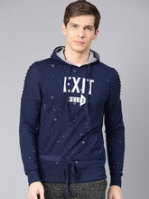 Load image into Gallery viewer, Men Navy Blue &amp; Grey Printed Hooded Pullover Sweatshirt A1