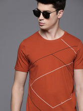 Load image into Gallery viewer, Men Rust Orange Printed Slim Fit Round Neck T-shirt T5