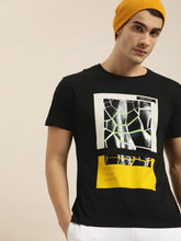 Load image into Gallery viewer, Men Black &amp; White Printed Round Neck T-shirt SS1