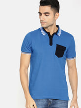 Load image into Gallery viewer, Men Blue Solid Polo Collar T-shirt G2