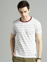 Load image into Gallery viewer, Men White &amp; Grey Striped Contrast Round Neck T-shirt L2