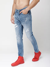 Load image into Gallery viewer, Men Blue Tapered Fit Mid-Rise Clean Look Stretchable Jeans TG5