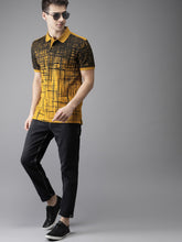 Load image into Gallery viewer, Men Mustard Yellow &amp; Black Printed Polo Collar T-shirt