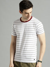 Load image into Gallery viewer, Men White &amp; Grey Striped Contrast Round Neck T-shirt L2
