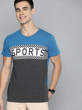 Load image into Gallery viewer, Men Blue &amp; Charcoal Grey Colourblocked Round Neck T-shirt H7