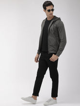 Load image into Gallery viewer, Men Charcoal Grey Solid Slim Fit Hooded Sweatshirt WW2