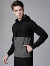 Load image into Gallery viewer, Men Black &amp; Grey Colourblocked Hooded Sweatshirt S3