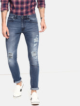 Load image into Gallery viewer, Men Blue Slim Fit Mid-Rise Highly Distressed Stretchable Cropped Jeans DF6