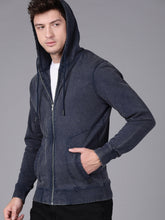 Load image into Gallery viewer, Men Navy Blue Slim Fit Solid Hooded Sweatshirt N3