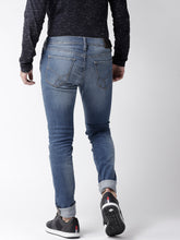 Load image into Gallery viewer, Men Blue Skinny Fit Mid-Rise Low Distress Stretchable Jeans AQ3