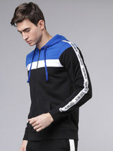 Load image into Gallery viewer, Men Blue &amp; Black Colourblocked Hooded Sweatshirt GF4