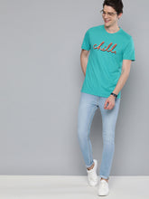 Load image into Gallery viewer, Men Turquoise Blue Printed Round Neck T-shirt QW